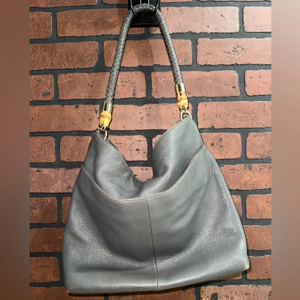 Elaine Turner Blue Leather Y2K Slouch Hobo Shoulder Bag Handbag Purse